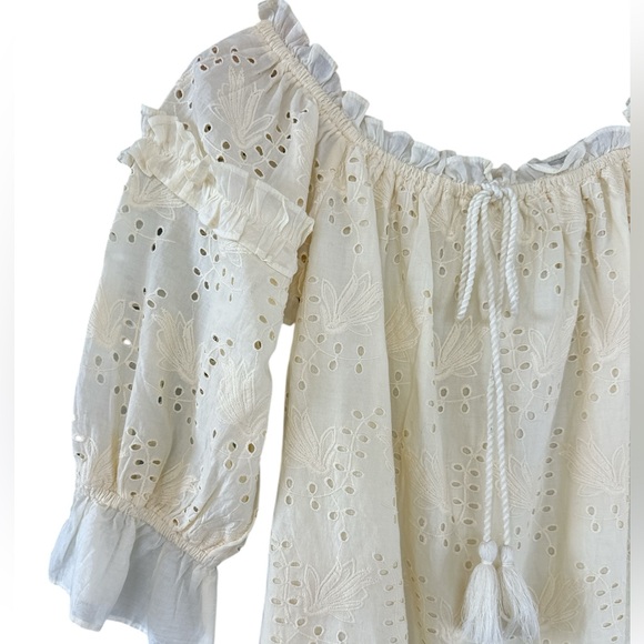 Anthropologie Seen Worn Kept Flora Eyelet Lace Off Shoulder Cream Blouse - Picture 6 of 12